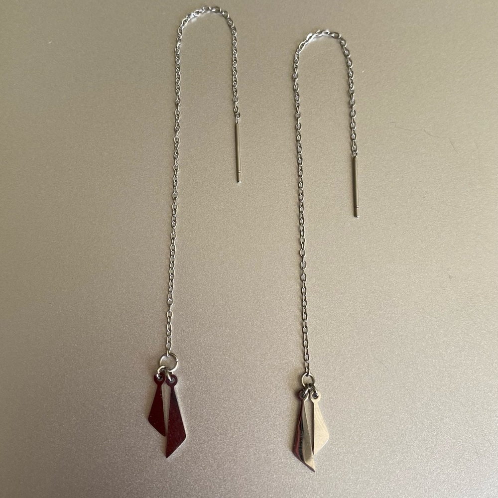 🆕NIP: 925 Threader Earrings- Dual Triangle Dangle - Picture 4 of 5